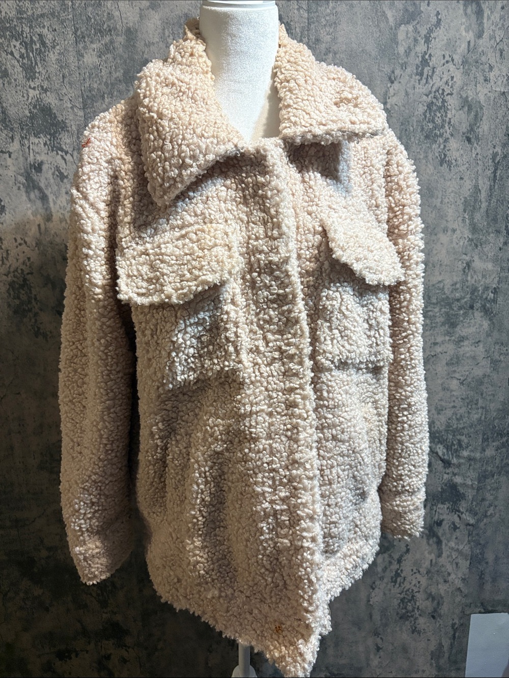 Knox Rose Cream Teddy Sherpa Jacket with Flap Pockets